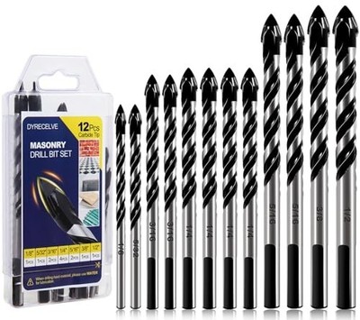 DYRECELVE 12-Piece Masonry Drill Bit Set and Concrete Drill Bit Set