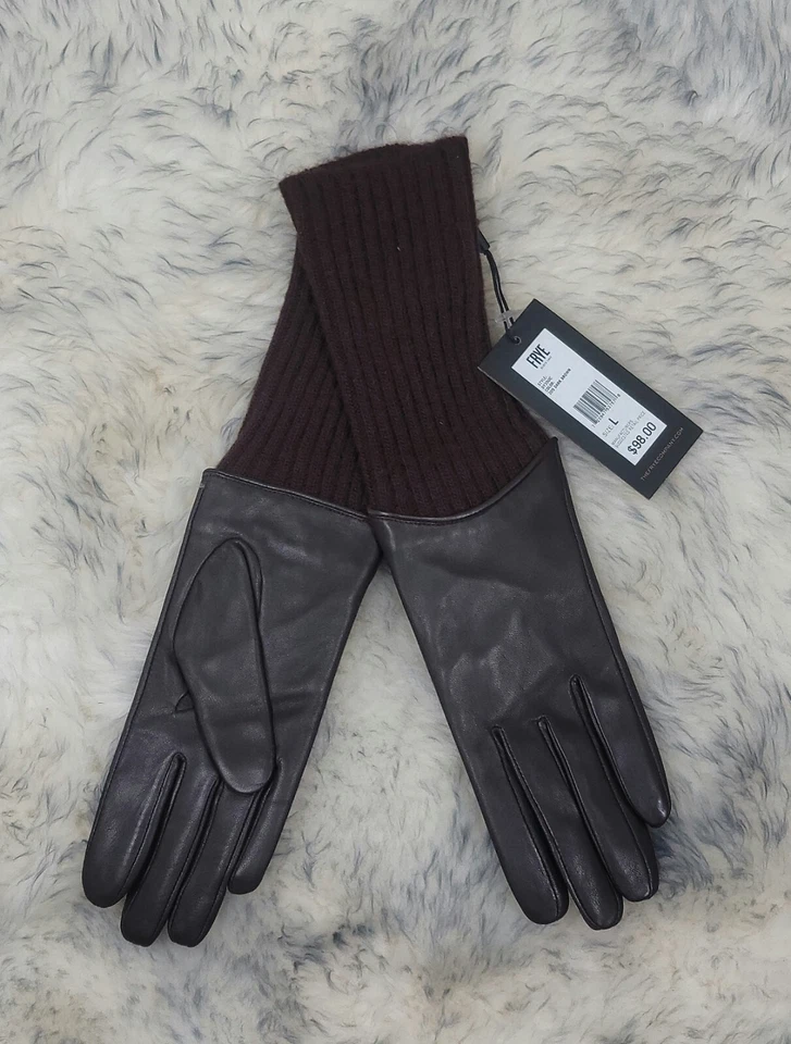 Новый с Ярлыками FRYE женщин кожи с ребристый вязаный манжеты перчатки темно-коричневый Sz L $98.00 - Изображение 3 из 4