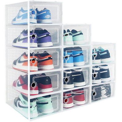 12 Packs Shoe Storage Box Clear Stackable Shoe Container Sneaker Bins XL, White