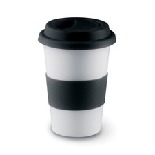 Keramik Reisebecher Kaffee Teetasse Takeaway mit Silikonband und Deckel 400ml 