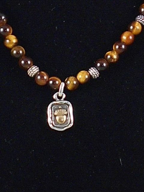 Collar Brighton Placa Plata FERRARA VIRTURE BELLOTA Ojo de Tigre Cuentas JM6213 Foto 2 de 3