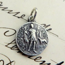 St Hubert / St Roch Medal - Sterling Silver Antique Replica