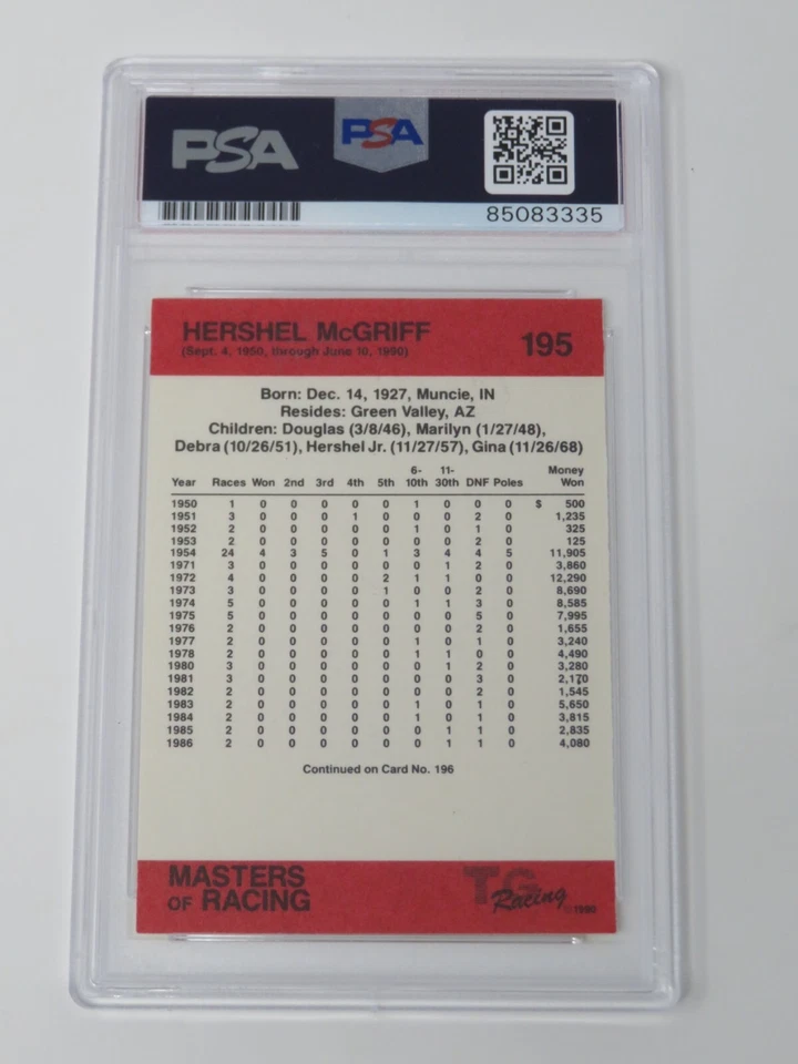 Hershel McGriff HOF Signed 1990 TG Masters Of Racing Rookie Card 195 PSA 10 Auto - Image 4 of 4