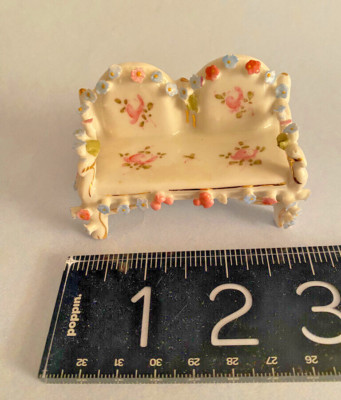 19thc GERMAN hand painted porcelain MINIATURE Settee Gilded DRESDEN MINT-small