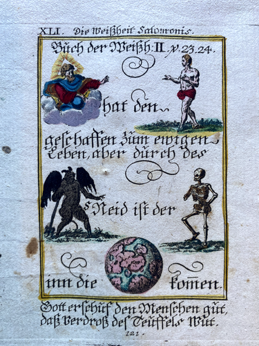 Alkolor spiritual emblem copperplate Bodenehr snake death devil Rebus 1699 - Picture 3 of 4
