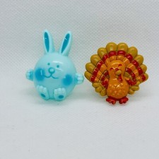 Kids Rings Lot 2 Blue Bunny Easter and Turkey Thanksgiving Plastic Child Size