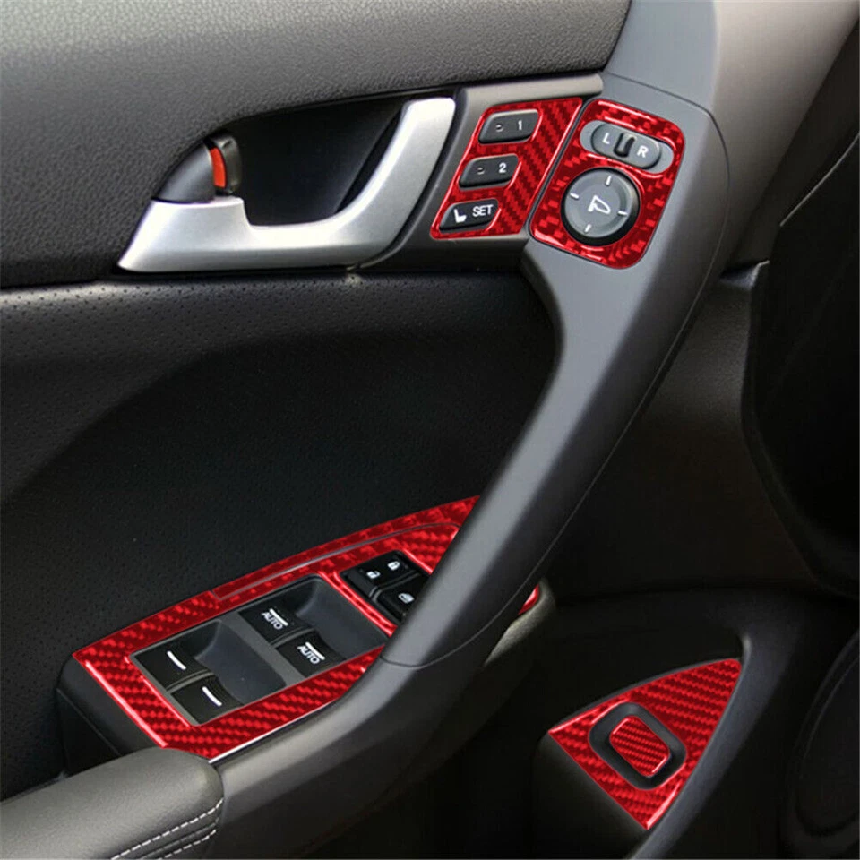 13Pcs Red Carbon Fiber Interior Door Control Cover Trim For Acura TSX 2009-2014 Foto 4 de 4