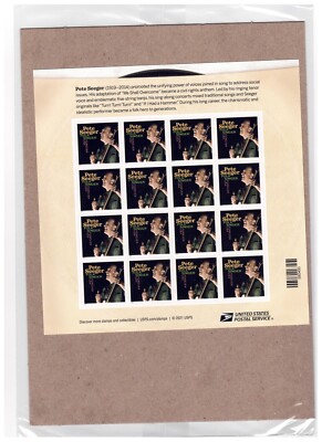 S#5708, Pete Seeger, Music Icon, Folk Singer- Pane of 16 Forever Stamps-2022-MNH
