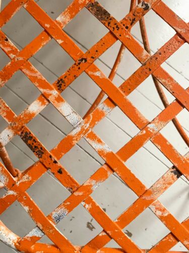 Vintage Ornate Wrought Iron Two Seater Garden Bench, Leaf Design in Faded Orange - Picture 8 of 11
