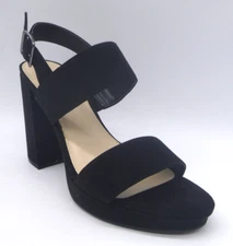 Bar III Fiana Black Fabric SlingBack Heels Sandals Sz 9.5 Block Heel Ankle Strap