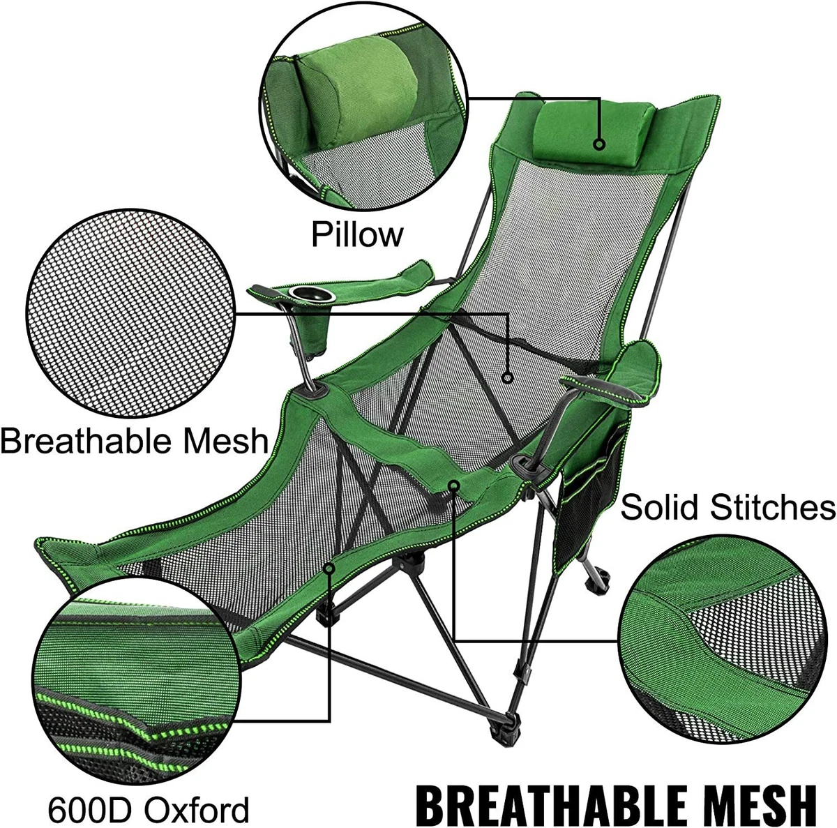 Folding Camp Chair with Footrest Mesh Lounge Chair with Cup Holder