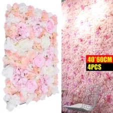 4pcs Artificial Rose Flower Wall Panel Home Wedding Backdrop Road Floral Decor