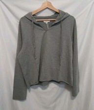 NYDJ Forever Comfort Cropped Hoodie Women Large Heather Gray Blunt Hem