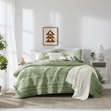  Boho Sage Green Quilts Queen Size Bedding Sets with 2 Pillow Shams, Farmhouse 