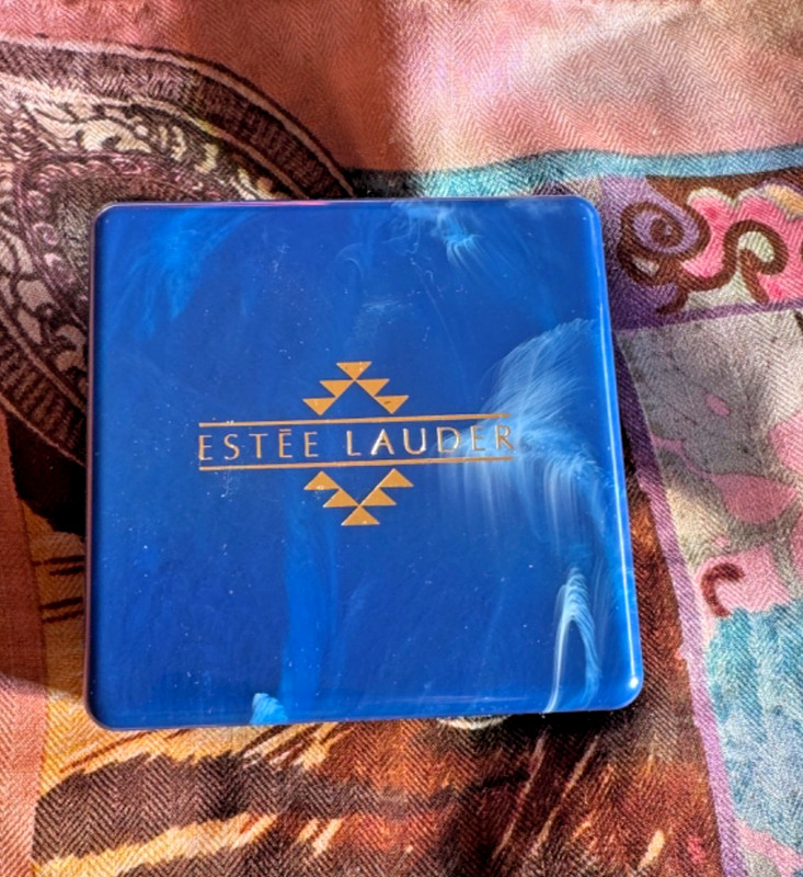 Estee Lauder Powder Vintage Box and Puff Blue Marble Look Youth Dew -Empty