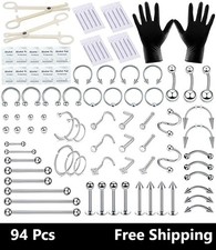 94PCS Mixed-pack Piercing Kits for All Body Piercings Stainless Steel 14G 16G 20