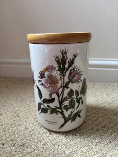 VINTAGE PORTMEIRION Rosa Canina Dog Rose BOTANIC GARDEN STORAGE JAR, Wooden Lid - Picture 2 of 11