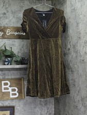 Tommy Hilfiger Ruched Velvet Puff Sleeve Fit Flare Dress Bronze / Black 4