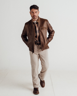 Schott NYC 530 Waxed Pebbled Cowhide Cafe Racer Leather Jacket XL
