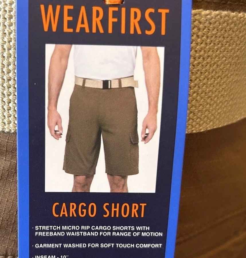 Wearfirst Men's Cargo Shorts, Belted, Comfort waist, Micro Ripstop,brown size 40