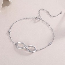 Moissanite Infinity Bracelet 925 Sterling Silver Adjustable Dainty Women Gift