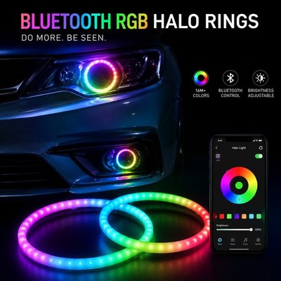 2PCS LiteSync Dynamic RGB Halo Ringe LED Angel Eyes Bluetooth App Steuerung