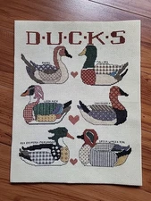Bucilla DUCKS Counted Cross Stitch. Handmade Finished piece. 11"x14". unframed