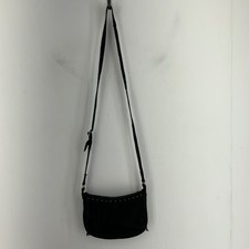 Minnetonka Black Suede Fringe Studded Crossbody Bag Western Boho Purse