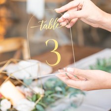 Clear Arch Acrylic Table Numbers for Wedding Reception - 5" x 7" Gold Font Ce...