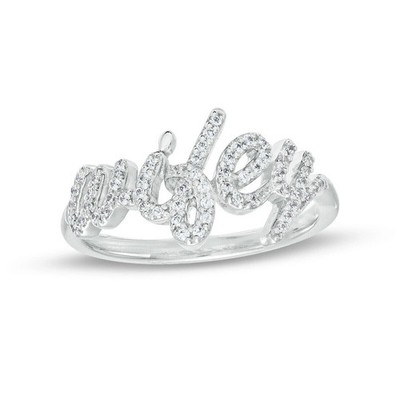 Round Moissanite Cursive Wifey Band Ring 10k White Gold Plated