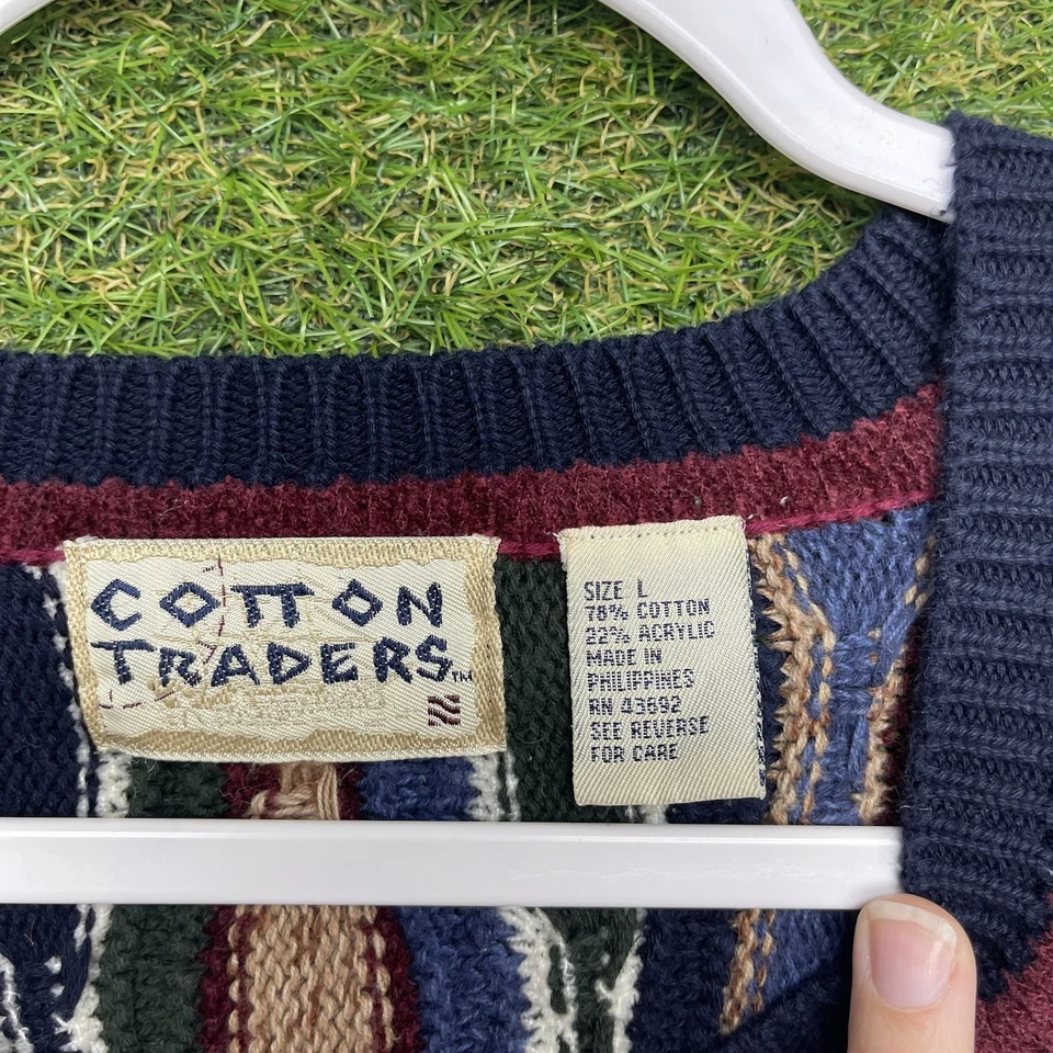 Vintage Cotton Traders 3D Knit Sweater Mens Large Coogi Style Chunky 90s y2k - Image 3 of 4