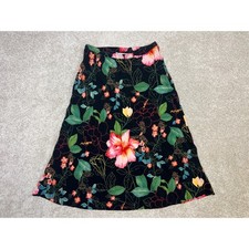 VTG Dressbarn Black Floral Midi Skirt Size 8 Hibiscus Tropical