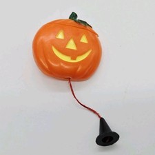 Halloween Pumpkin Brooch Pin Gold tone Animated Top Lifts Ghost Boo Pull string