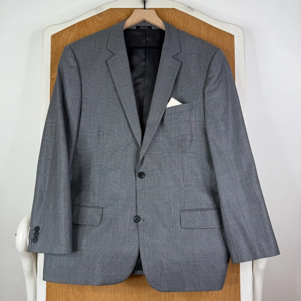 Traje Express Para Hombres 42L Gris Glen Check 3 Piezas Lana Elastizada Mezcla Pantalones 34x32 Foto 2 de 4