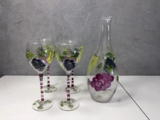 Set of 5 Home Essentials and Beyond Hand Painted Wine Decanter & Glasses