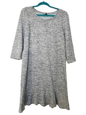 Talbots Gray Marled Knit Dress Large Soft Ruffle Hem Casual Shift Dress