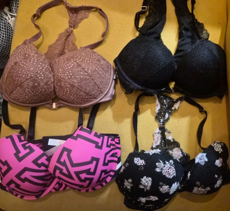 4 Victorias Secret Pink Bra Date Push Up Wear Everywhere TShirt Black 32DD Racer