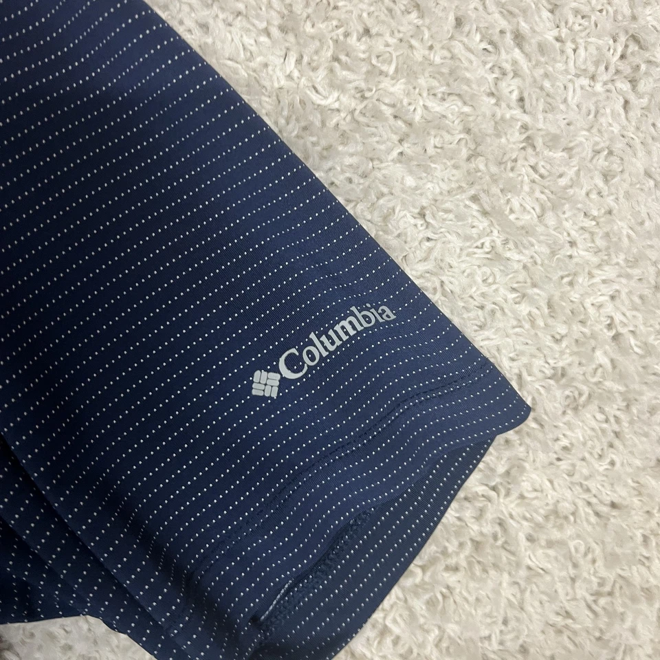 Camisa polo de golf Columbia para hombre 2XL azul a rayas con logotipo manga corta rendimiento Foto 3 de 4