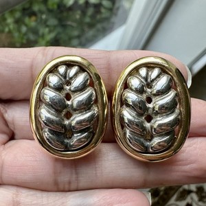 Authentic VTG Givenchy Paris NY Earrings 1 Inch Wheat Oval Silver Gold Plated Classic Rare