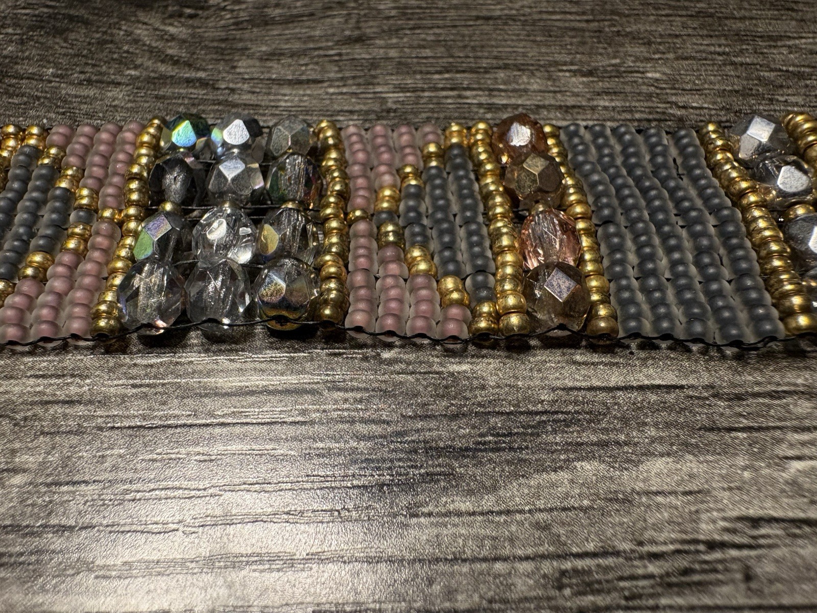 Multicolor Beaded Cuff Bracelet Adjustable 7in Gl… - image 5