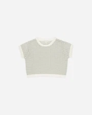 Rylee + Cru Sage Stripe Boxy Crop Knit Tee Top Size 6-7 Years Girls