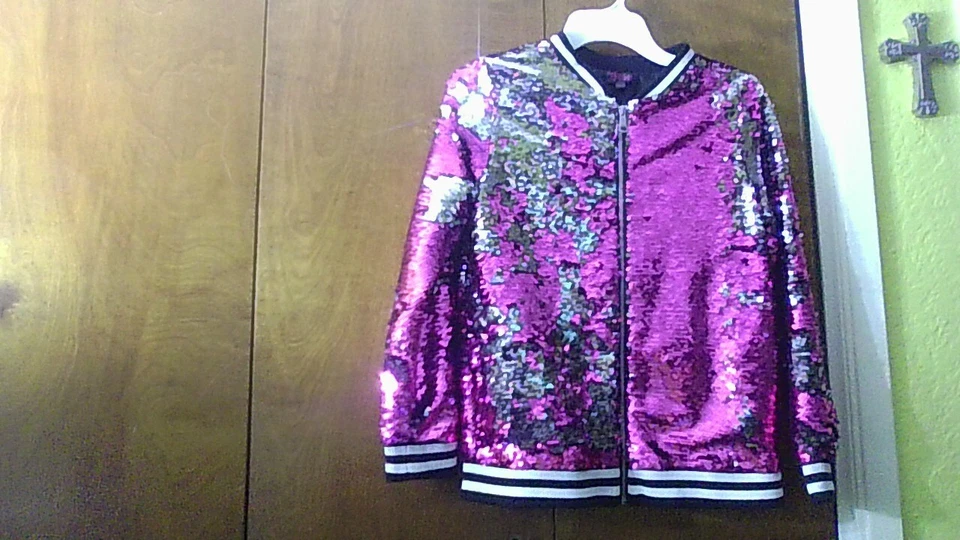 JoJo Siwa Pink & Silver Flip Sequin Bomber Jacket Size XL 14-16 Nickelodeon Coat - Image 4 of 4