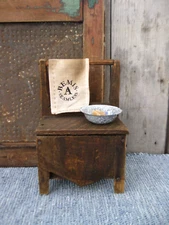 Antique Hand Made Doll's Wood Wash Stand w Towel Bar Toy Graniteware Wash Basin