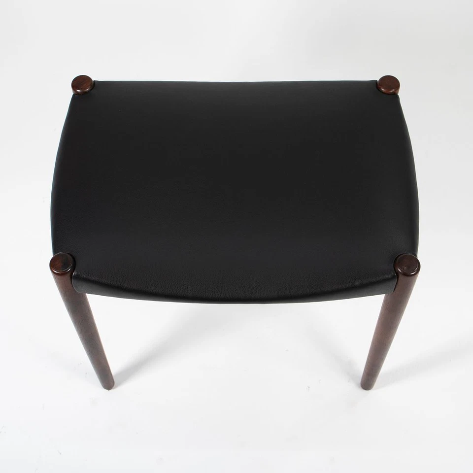 1950s Danish Leather Stool by Ejner Larsen & Aksel Bender Madsen for Willy Beck - Image 3 of 4