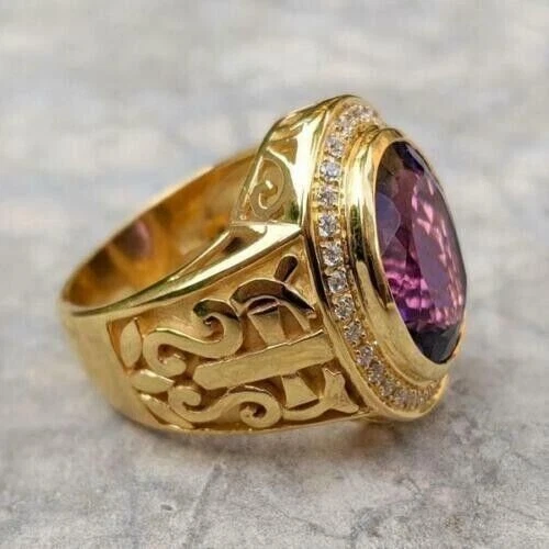 3.50CT Amethyst Wedding Band Men's Pinky Lab-Created Ring 14k Yellow Gold Finish - Image 3 of 4