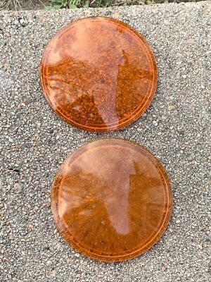Vintage Kopp Glass Orange Railroad/ Traffic lens 4 3/4'' Set Of Two