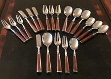 DANSK WOOD ACCENT STAINLESS STEEL FLATWARE w/...