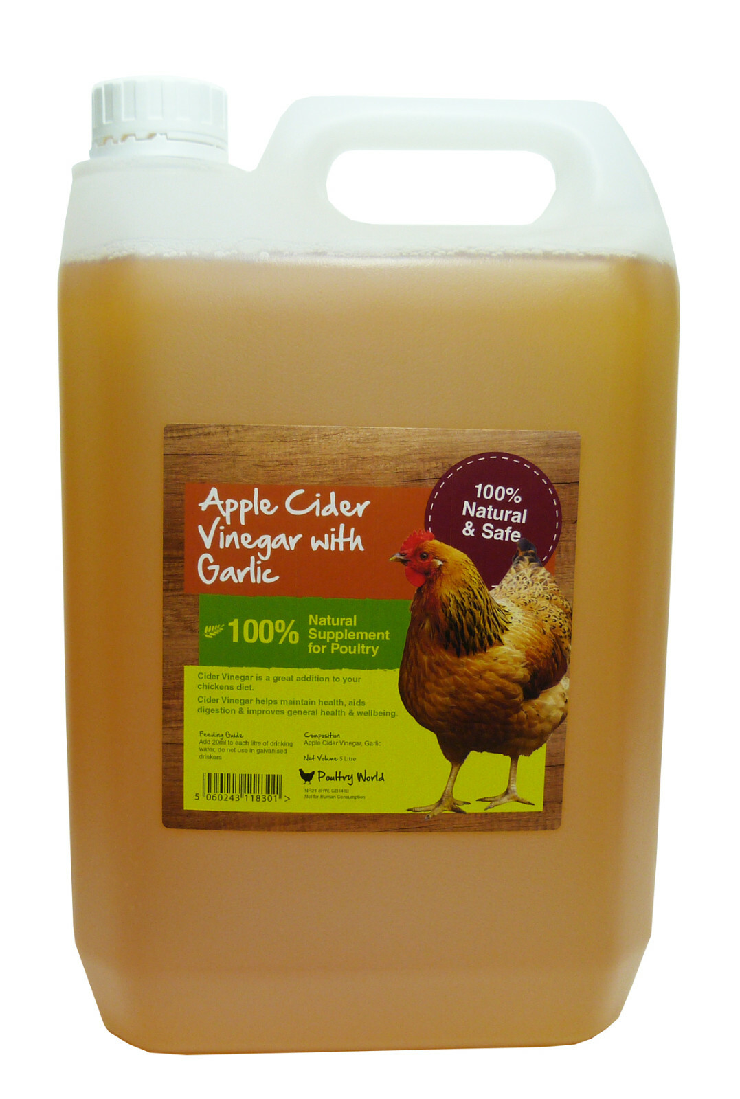 Apple Cider Vinegar with Garlic 5ltr + Mother, Poultry, for Chickens