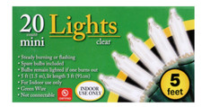 Christmas Holiday Mini Christmas Lights 5 ft - 20 Lights Green Wire Clear NEW