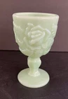 FENTON/LG WRIGHT Madonna WILD ROSE Rare JADEITE Green Glass - SMALLER 5" Goblet